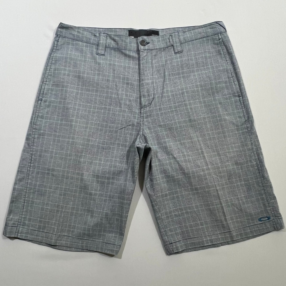 Oakley Mens Golf Shorts 38W Gray Glen Plaid Chino Walkshorts Stretch Skater Y2K